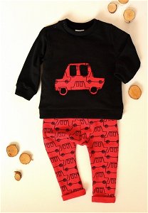 K-Baby Sada triko/mikinka + tepláčky Auto - černá/červená