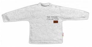 Baby Nellys Bavlněné tričko dlouhý rukáv Monkey - sv. šedý melírek, vel. 86