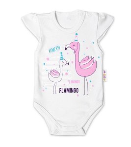Baby Nellys Bavlněné kojenecké body, kr. rukáv, Flamingo - bílé, vel. 74
