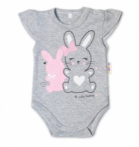 Baby Nellys Bavlněné kojenecké body, kr. rukáv, Cute Bunny - šedé, vel. 86