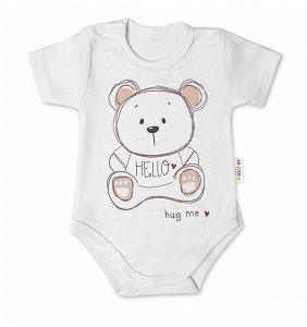 Baby Nellys Bavlněné kojenecké body, kr. rukáv, Teddy - bílé, vel. 80