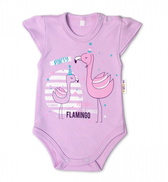 Baby Nellys Bavlněné kojenecké body, kr. rukáv, Flamingo - lila, vel. 68