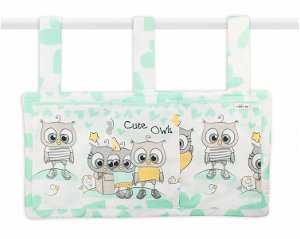 Baby Nellys  Kapsář na postýlku 3 kapsy - Cute Owls - zelený