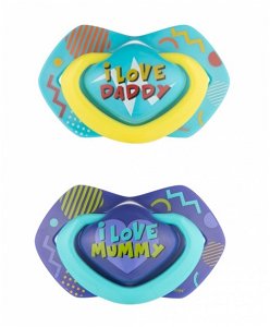 Canpol Babies 2 ks symetrických silikonových dudlíků, 6-18m, Neon Love Baby, modré