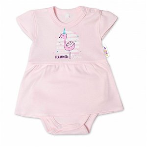 Baby Nellys Bavlněné kojenecké sukničkobody, kr. rukáv, Flamingo - sv. růžové, vel. 86