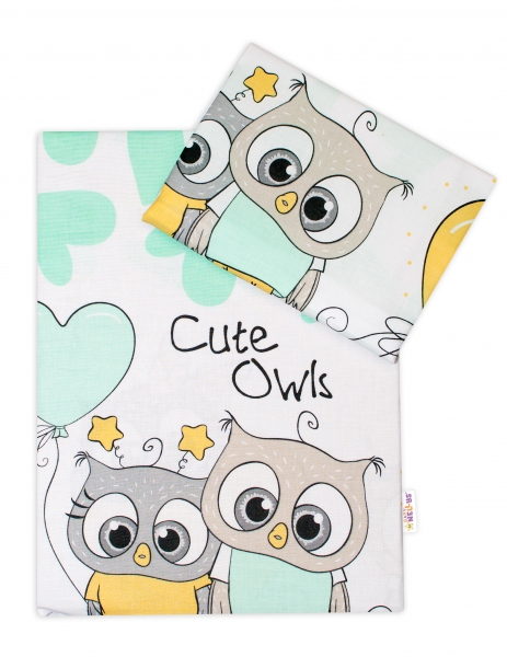 Baby Nellys 2-dílné bavlněné povlečení 135x100 cm, Cute Owls - zelené