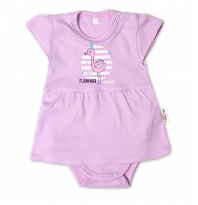 Baby Nellys Bavlněné kojenecké sukničkobody, kr. rukáv, Flamingo - lila