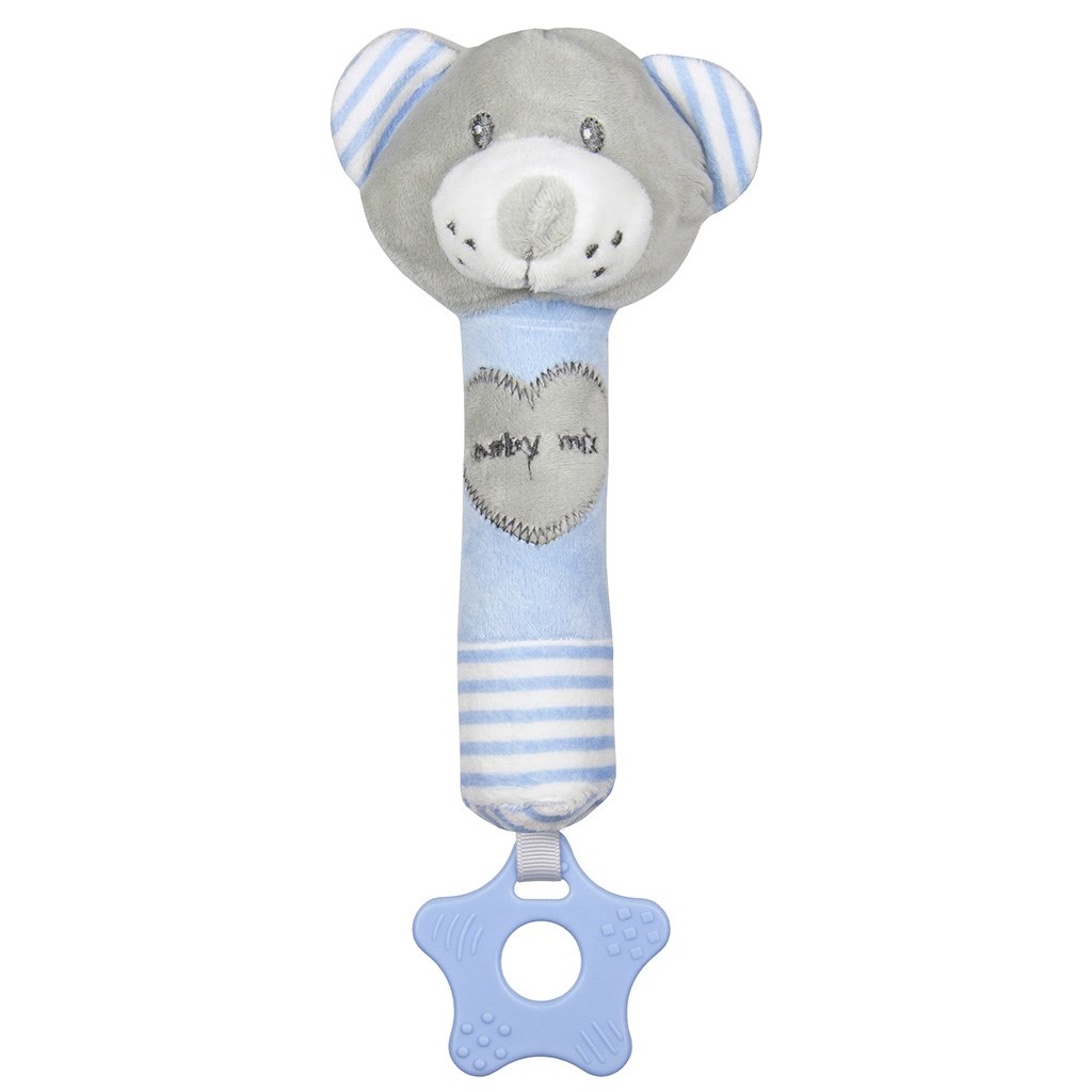 Dětská pískací plyšová hračka s kousátkem Baby Mix medvěd modrý