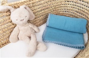 Baby Nellys Luxusní jednovrstvá mušelínová dětská deka, 75 x 100 cm, modrá