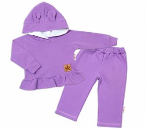 BABY NELLYS Dětská tepláková souprava s kapucí a oušky, lila, vel. 86
