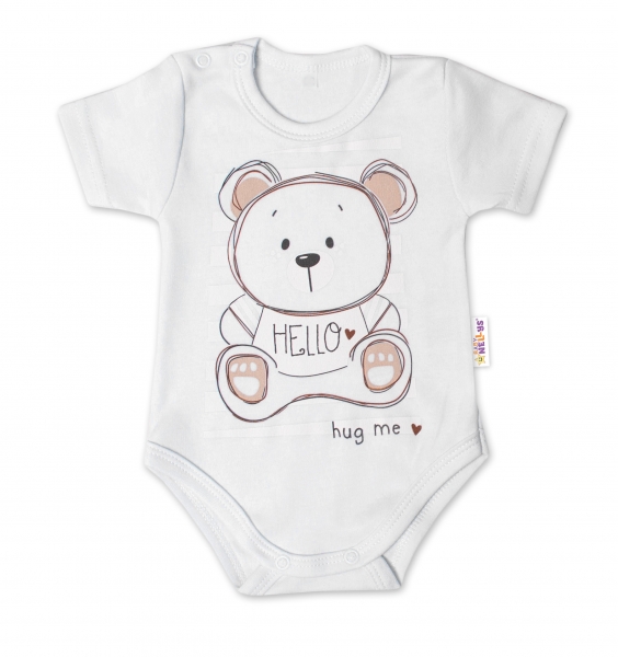Baby Nellys Bavlněné kojenecké body, kr. rukáv, Teddy - bílé, vel. 86