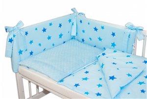 Baby Nellys 3-dílná sada mantinel s povlečením Minky 135x100 Baby Stars - sv. modrá