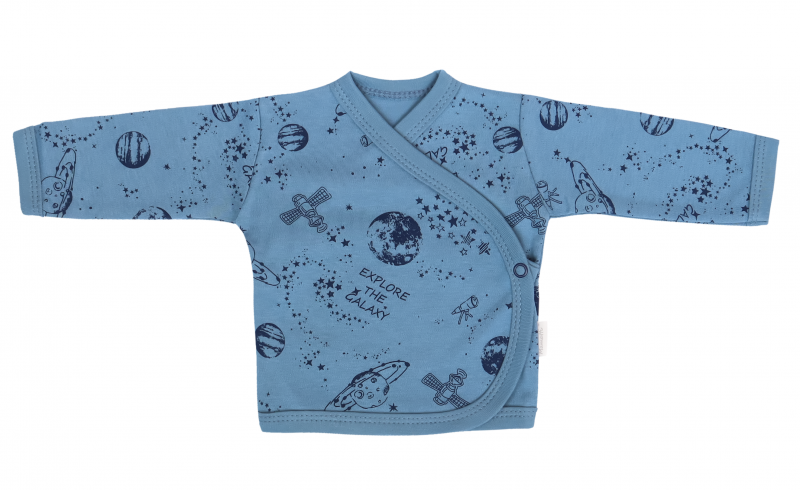 Mamatti Novorozenecká bavlněná košilka zapínání bokem, Vesmír - modrá s potiskem