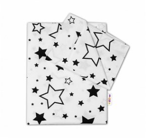 Baby Nellys 2-dílné bavlněné povlečení - Černé hvězdy a hvězdičky - bílý, 135x100 cm
