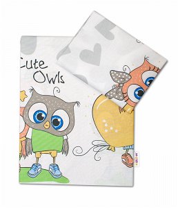 Baby Nellys 2-dílné bavlněné povlečení 135x100 cm, Cute Owls - šedé