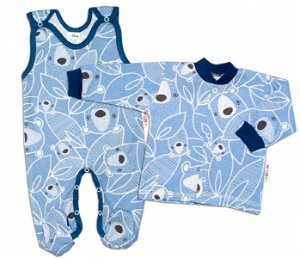 Baby Nellys  2-dílná sada, bavlněné dupačky s košilkou Medvídek, modrá