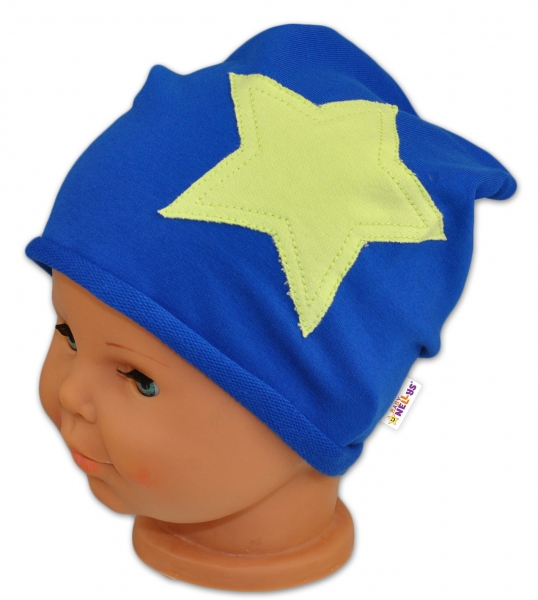 Bavlněná čepička Stars Baby Nellys ® - tm. modrá, vel. 98