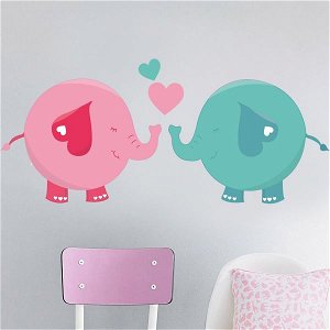 Housedecor Samolepka na zeď Modrý a růžový slon