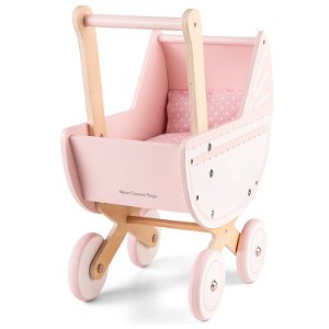 New Classic Toys Růžový dřevěný kočárek pro panenky 10761