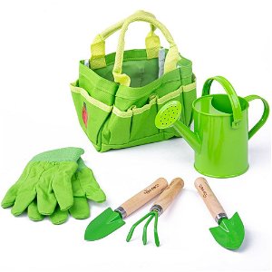 Bigjigs Toys zahradní set nářadí v plátěné tašce zelený BJ279