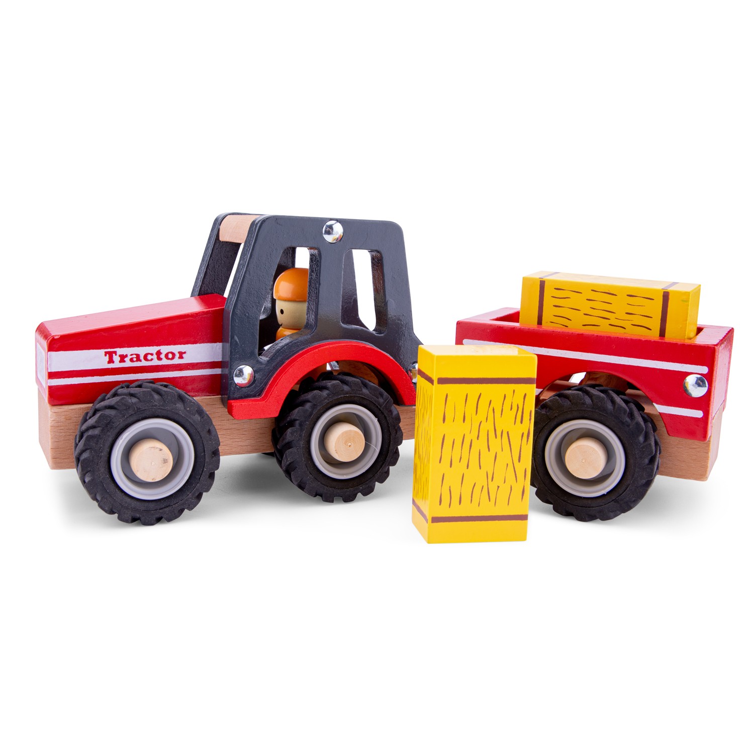 New Classic Toys Dřevěný traktor s přívěsem a senem 11943