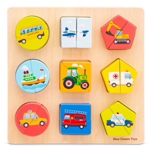New Classic Toys Dřevěné puzzle tvary dopravní prostředky 10462