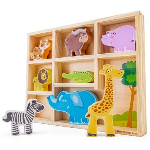 New Classic Toys Dřevěná zvířátka ze safari v boxu 11851