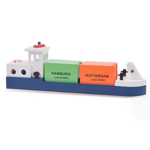 New Classic Toys  Dřevěný člun se 2 kontejnery 10904