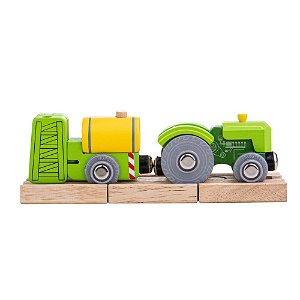 Bigjigs Rail Traktor s vlečkou zelený