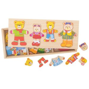 Bigjigs oblékací puzzle v krabičce Medvědí rodinka BJ766