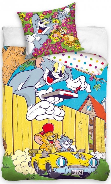 Carbotex Dětské povlečení Tom a Jerry ve žlutém kabrioletu 140x200/ 70x90 cm 507500