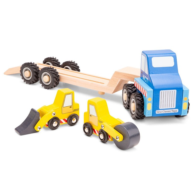 New Classic Toys Dřevěný přepravník se 2 stavebními vozidly 11961