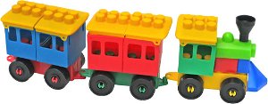 PL Bobo System Vláček plastový barevný set mašinka se dvěma vagónky