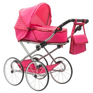 Dětský Retro kočárek pro panenky 2v1 New Baby - Anetka s puntíky - růžová